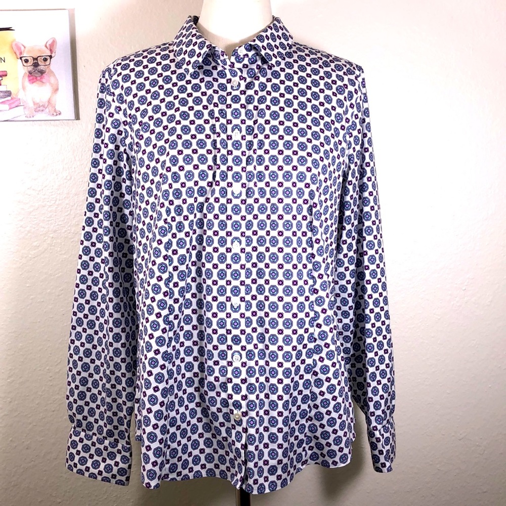 Talbots Patterned No Iron Button Down Shirt